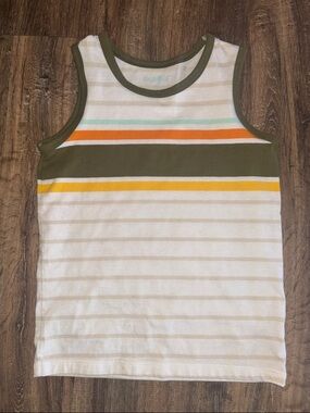 Cat & Jack White Tank with Olive, Orange, Yellow & Mint Stripes